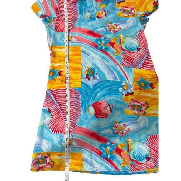 Vintage Antonio Moreno Miami Mini Dress Short Sleeve Tropical Blue Womens Size M - Picture 6 of 6